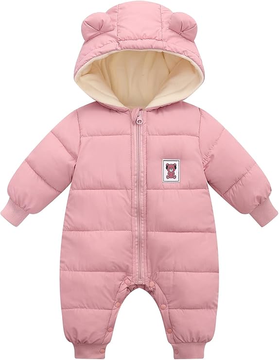 Baby Snowsuit Infant Boys Girls Winter Warm Jumpsuit Thick Hooded Bodysuit One Piece Snow Wear Romper