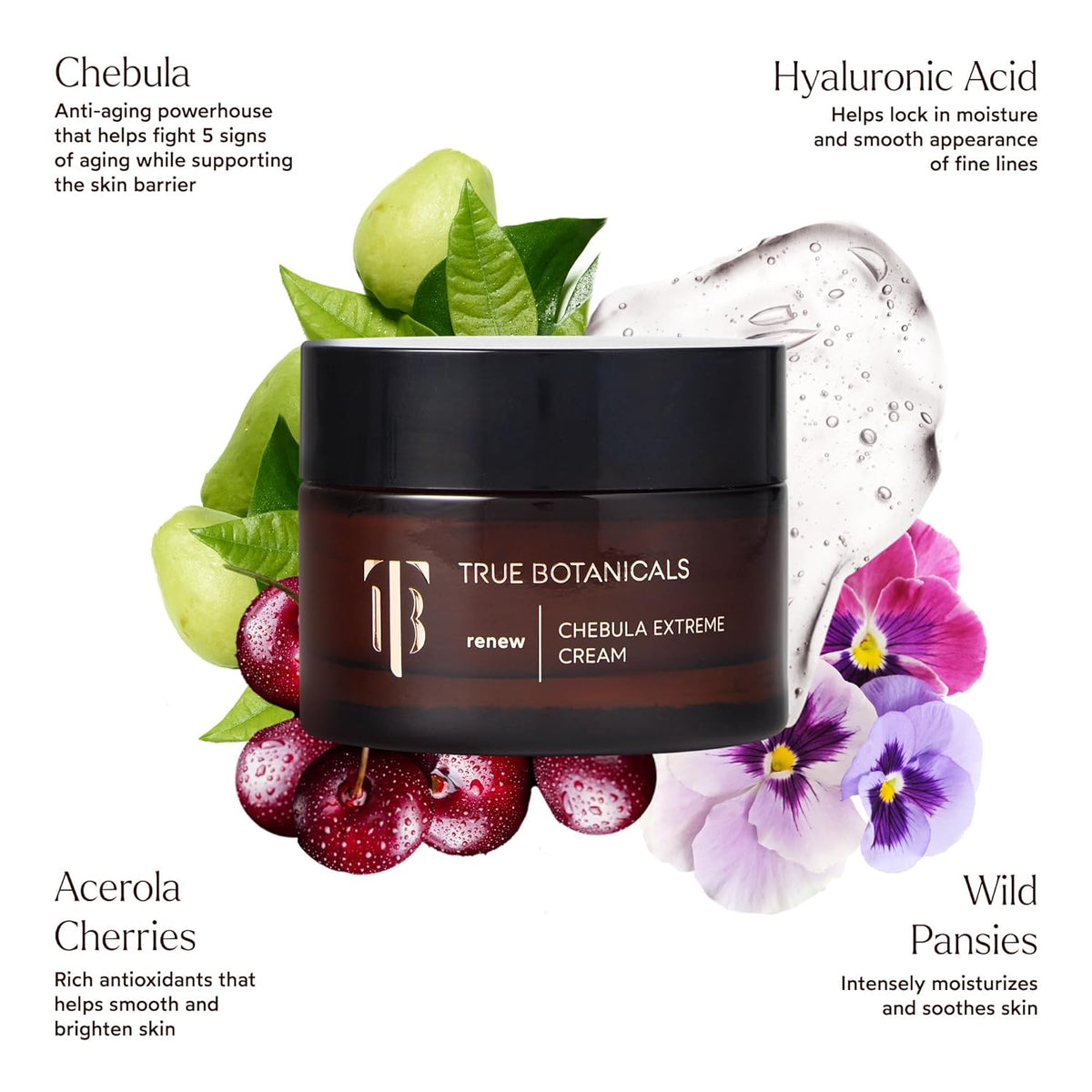True Botanicals True Botanicals Chebula Extreme Cream | Anti-Aging Moisturizer w/Hyaluronic Acid | Treats Fine Lines & Wrinkles | Dry & Sensitive Skin | Dermatologist Tested, All Natural, Vegan | 1.7 oz | 50 ml