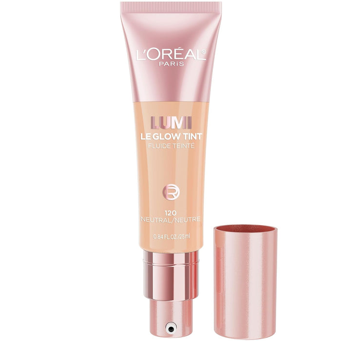 L’Oréal Paris Lumi Le Glow Skin Tint, Lightweight Water-Based Tinted Serum with Foundation-Like Coverage, Glow Illuminator, Neutral 120, 0.85 Fl Oz