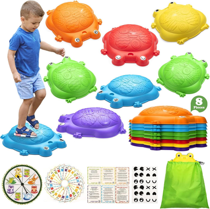 Frog Balance Stepping Stones for Kids | 8-Piece Indoor/Outdoor Obstacle Course Toys |