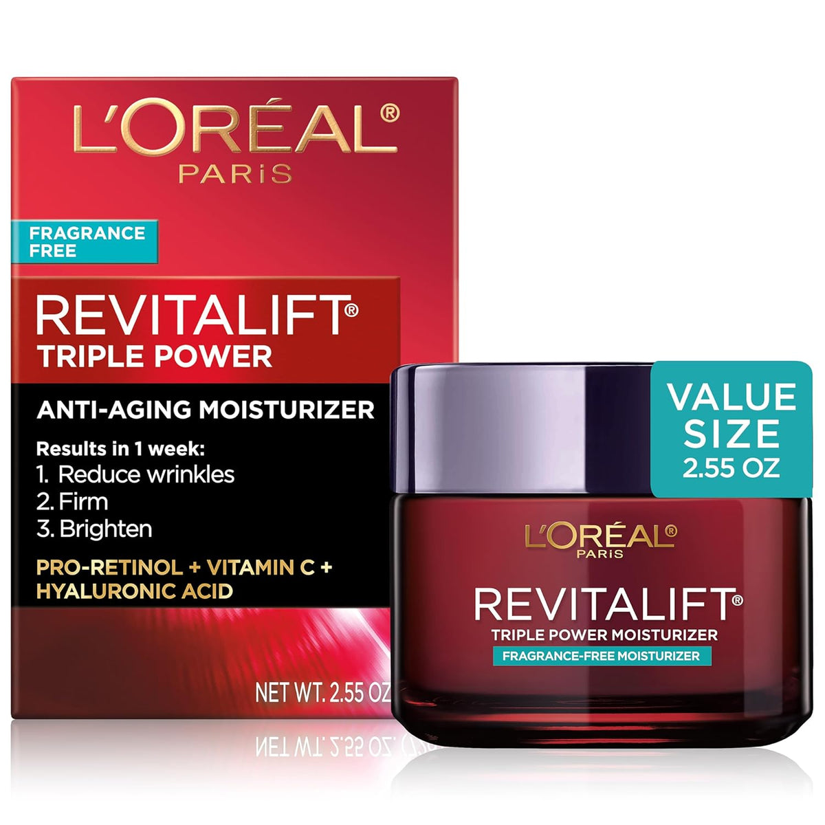 L'Oreal Paris Revitalift Triple Power Anti-Aging Face Moisturizer, Fragrance Free