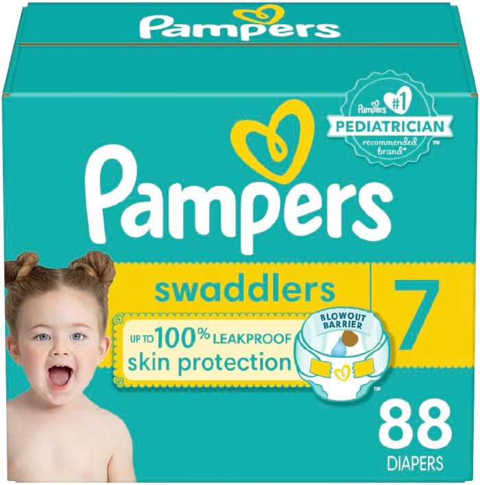 Pampers Diapers Size 7, 88 Count - Swaddlers Disposable Baby Diapers, (Packaging May Vary)