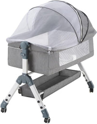 PlayPals Baby Bassinet with Mattress, Rocking Baby Crib with Storage Basket,Grey