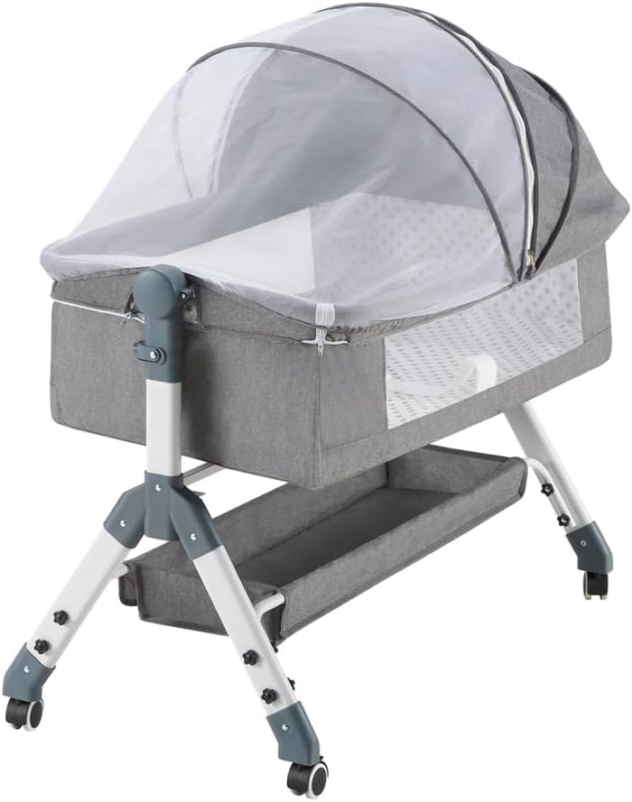 PlayPals Baby Bassinet with Mattress, Rocking Baby Crib with Storage Basket,Grey