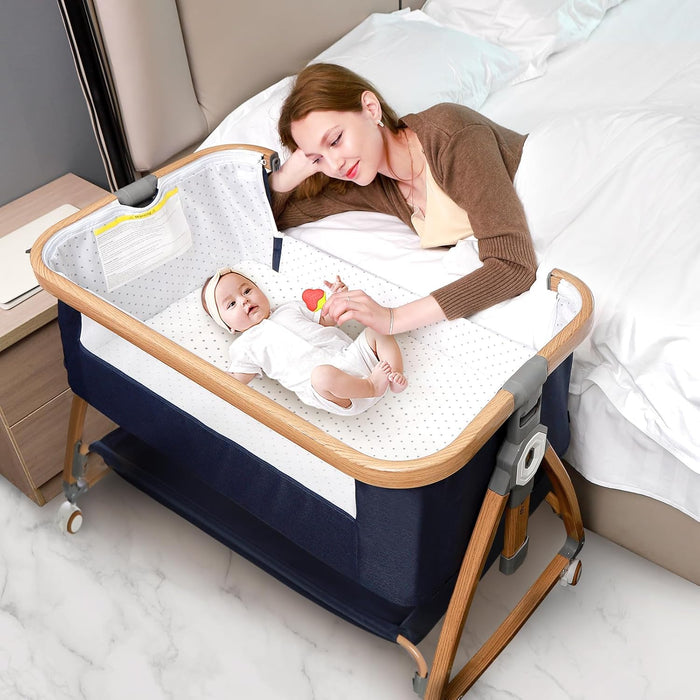 3 in 1 Baby Bassinet, Bassinet Bedside Sleeper for Baby, Bedside Crib with Wheels & Storage Basket & Mosquito