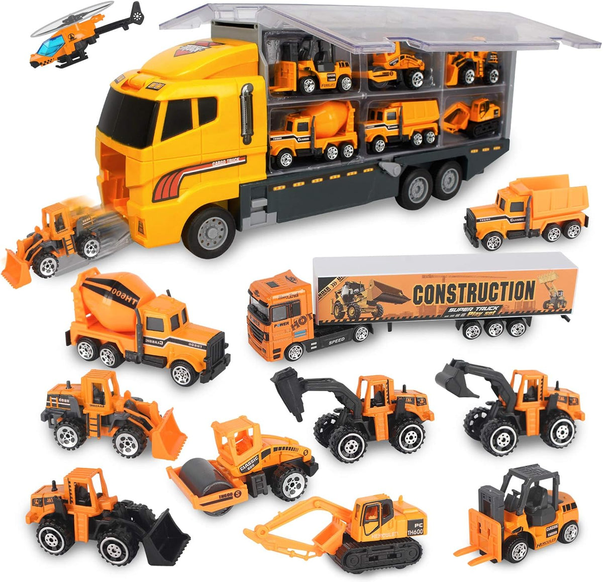 jenilily Construction Toy Vehicle Cars Model Trucks, Transporter Truck Mini Excavator Digger Dumper Tractor for Kids Boys Age 3+