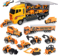 jenilily Construction Toy Vehicle Cars Model Trucks, Transporter Truck Mini Excavator Digger Dumper Tractor for Kids Boys Age 3+