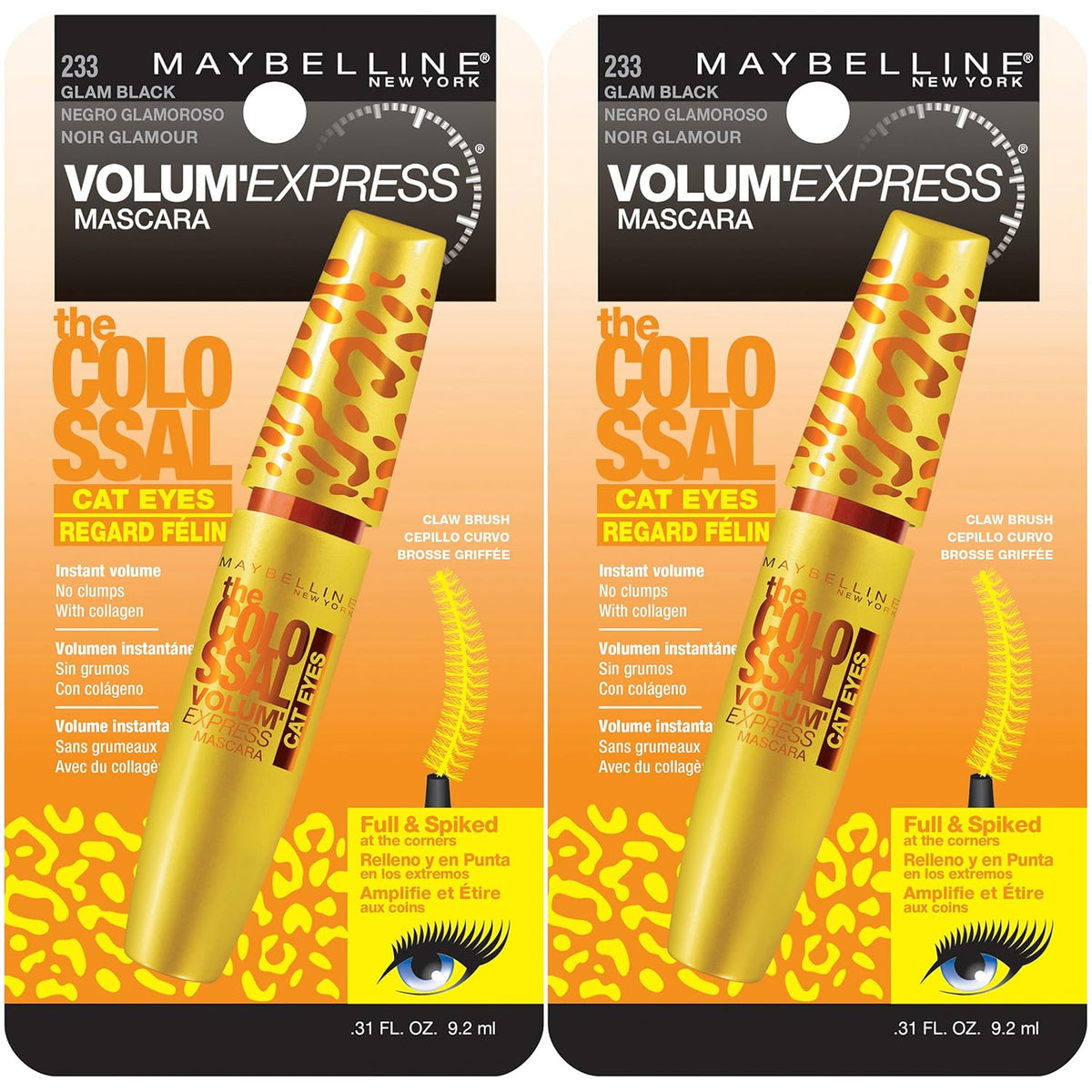 Maybelline New York Volum' Express The Colossal Cat Eyes Washable Mascara Makeup,2 COUNT