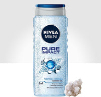 NIVEA MEN Pure Impact Shower Gel 500ml | Men's Refreshing Body Wash | With Purifying Scrub Particles | For Body, Face & Hair | Gentle Formula | Long-Lasting Clean Feeling