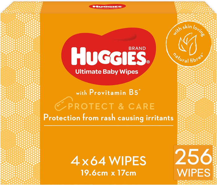 Huggies Ultimate Baby Wipes Protect and Care 256 Count (4 x 64 Pack) - Packaging May Vary