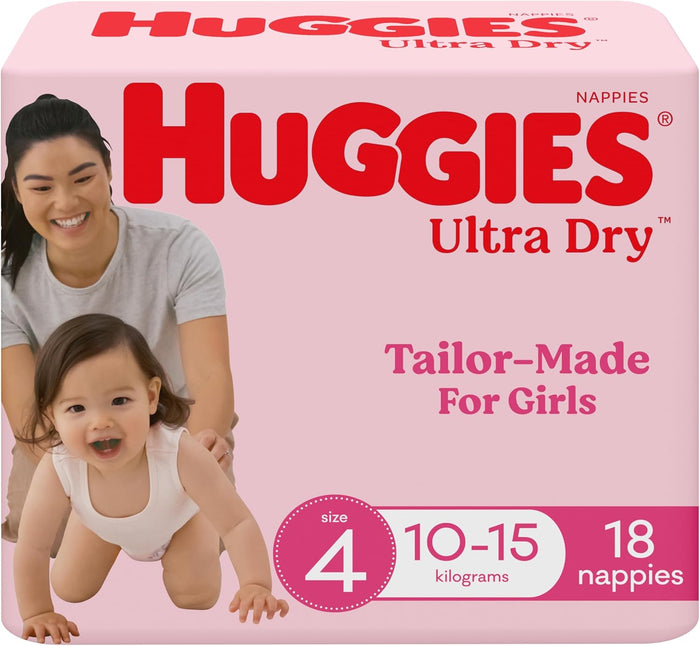 Huggies Ultra Dry Nappies Girls Size 4 (10-15kg) 18 Count