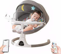 OKUYOSHI Baby Swing with Dinner Tray, New Born Baby Rocker Chair with 3 Timing, 5 Sway Angles (Grey)