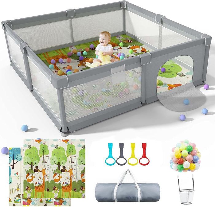 Large Baby Playpen with Mat - 200 x 180 cm Baby Play Yard for Toddler