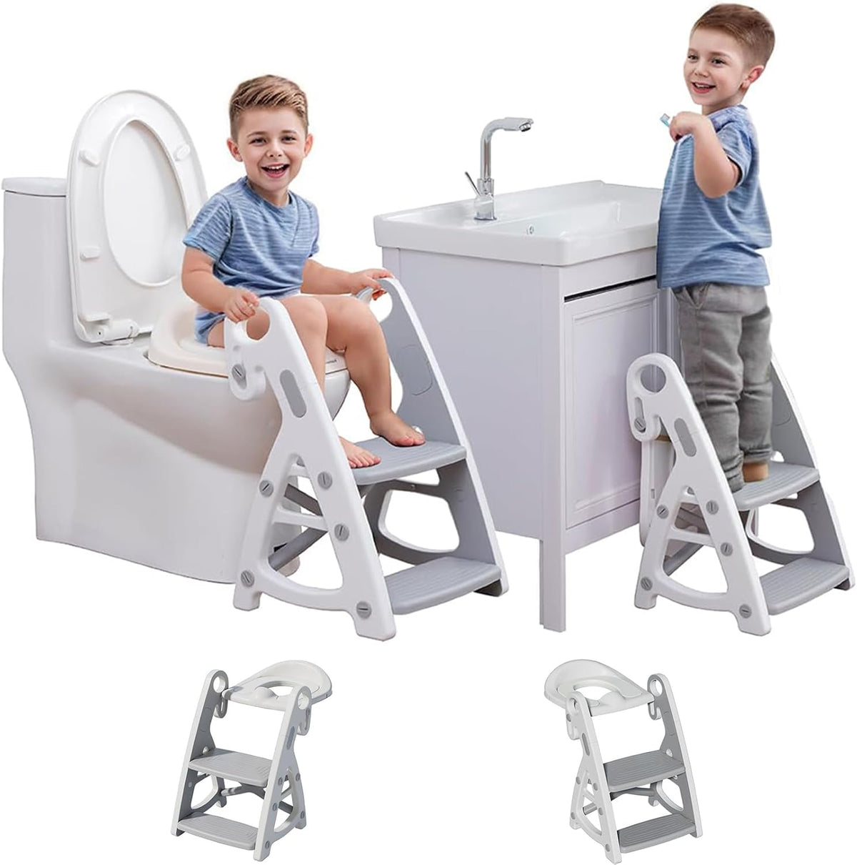 Potty Training Seat with Step Stool - Adjustable Height (Grey)