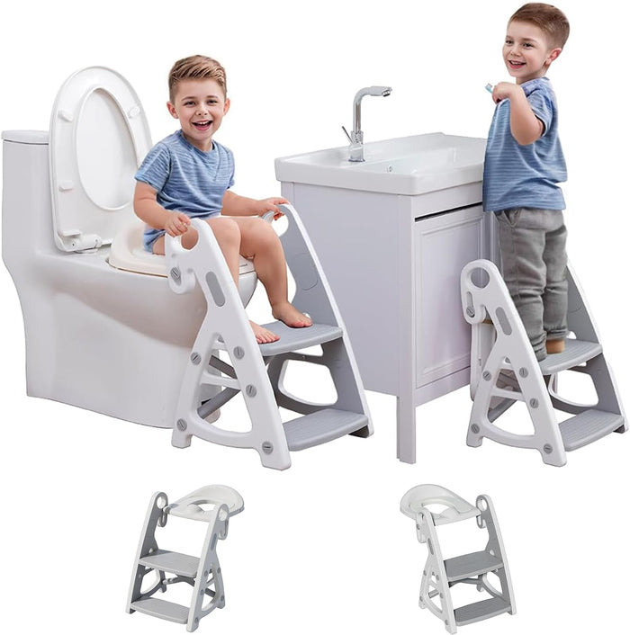 Potty Training Seat with Step Stool - Adjustable Height (Grey)