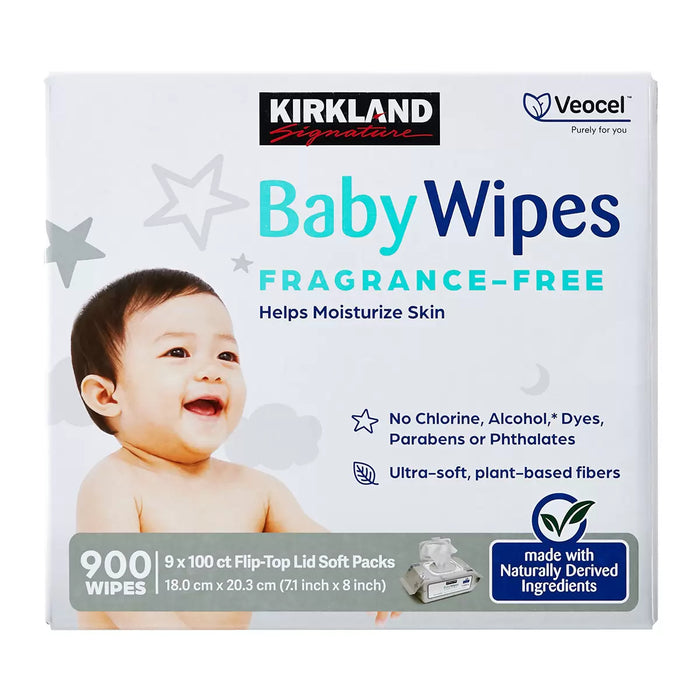 Kirkland Signature Fragrance Free Baby Wipes 9 x 100 Pack