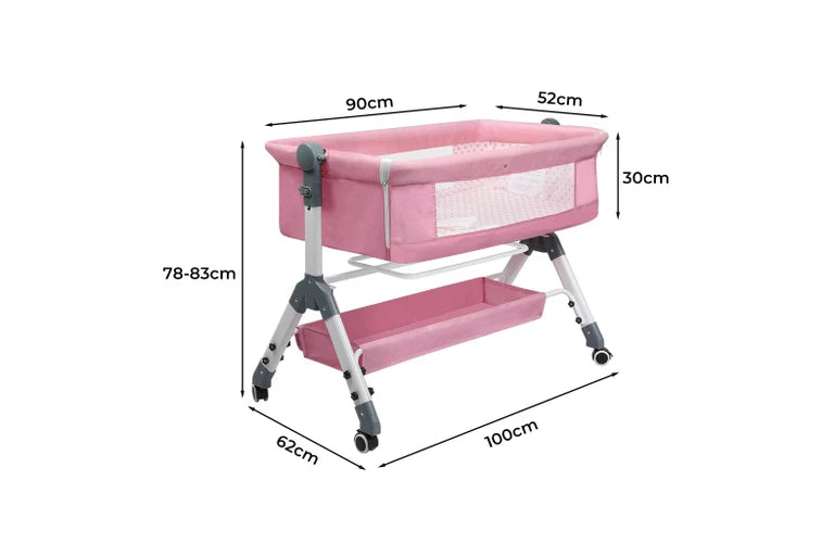 Baby Cot Bed Crib Portable Bassinet Safety Fence Adjustable Bedside Pink