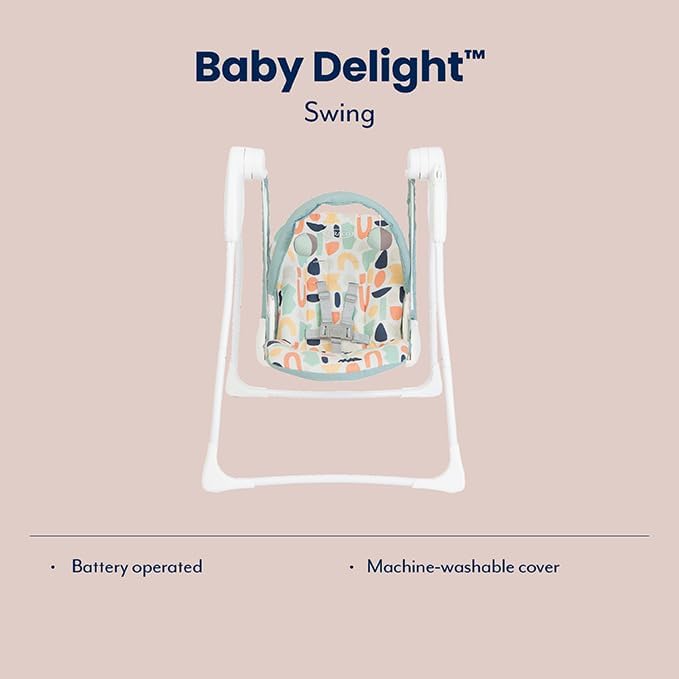 Graco Baby Delight Swing with 2 swing speeds, compact fold and lightweight at only 4.67kg, for rest for play. Suitable from birth to approx. 6 months (0-9kg), Playtime fashion
