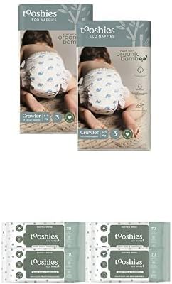 Tooshies Nappy Bundle Size 3 & Wipes; 100% Plastic Free, Biodegradable; Medium, Unisex; 1 Count