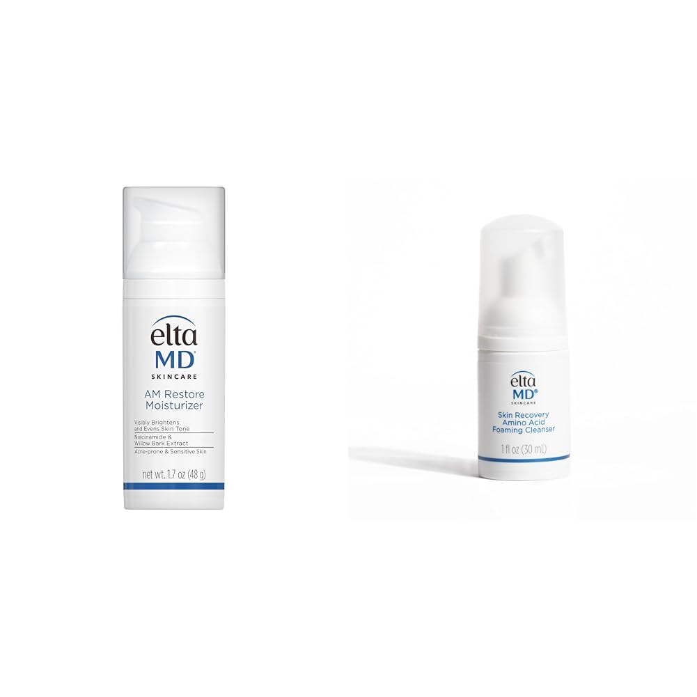 Bundle of EltaMD AM Restore Face Moisturizer, Light Moisturizer Face Cream, Niacinamide and Hyaluronic Acid, 1.7 oz + Skin Recovery Amino Acid Foaming Facial Cleanser, for Sensitive Skin, 1.0 Fl Oz