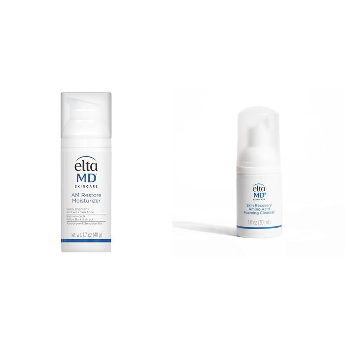 Bundle of EltaMD AM Restore Face Moisturizer, Light Moisturizer Face Cream, Niacinamide and Hyaluronic Acid, 1.7 oz + Skin Recovery Amino Acid Foaming Facial Cleanser, for Sensitive Skin, 1.0 Fl Oz