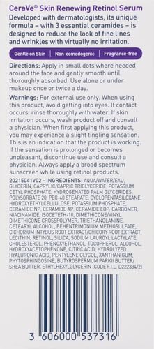 CeraVe Anti Aging Retinol Serum For Face, Encapsulated Retinol With Hyaluronic Acid, 1 Oz