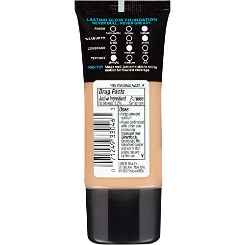 L’Oréal Paris Makeup Infallible Up to 24HR Pro-Glow Foundation, 205 Natural Beige, 1 fl; oz. (Pack of 4)