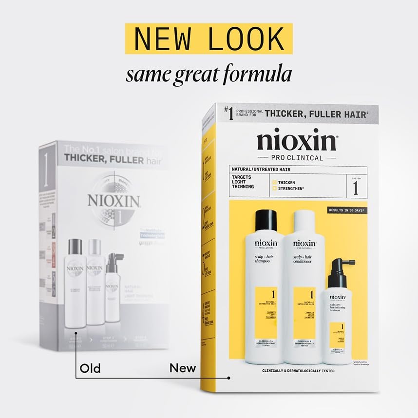 Nioxin Scalp + Hair Thickening System Kits | For Natural, Colored, & Damaged Hair with Light to Progressed Thinning | Strengthen & Boost Hair Density with Niacinamide & Biotin | 1 Month Supply