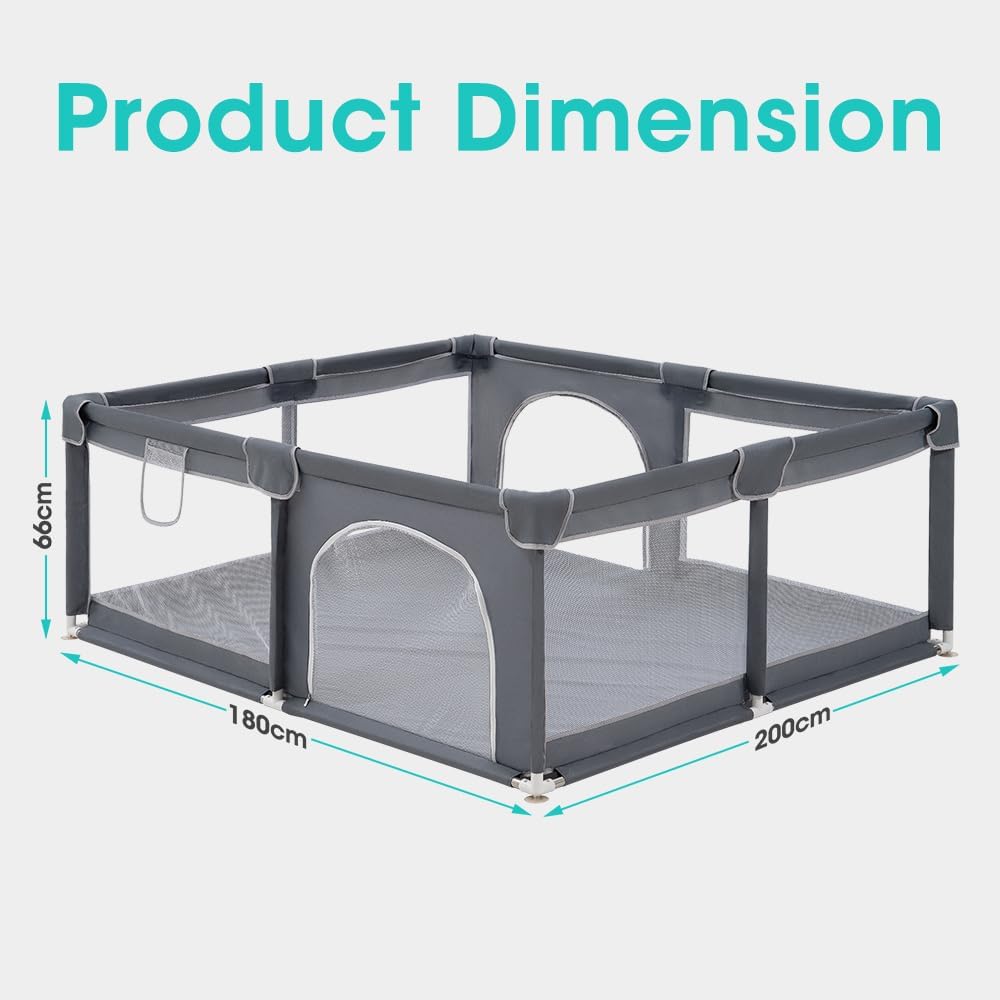 Baby Playpen – 180x200cm Spacious Play Yard for Babies & Toddlers,Grey