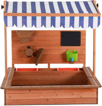 Keezi Kids Sandpit Wooden Canopy Sandbox with Cover Funnel Outdoor Toys 110cm