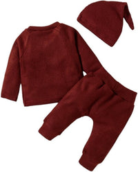 3pcs Newborn Baby Clothes Long Sleeve Ribbed Top Pants and Matching Hat Set Fall Spring Outfit Birthday Gift 0-24 Months