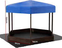 Keezi Kids Sandpit, Wooden Water Table Hexagon Sand Pit Play Toys Sandcastle Garden Patio Beach Activity Outdoor Toy Games, with Adjustable Canopy Ground Sheet Large Seat