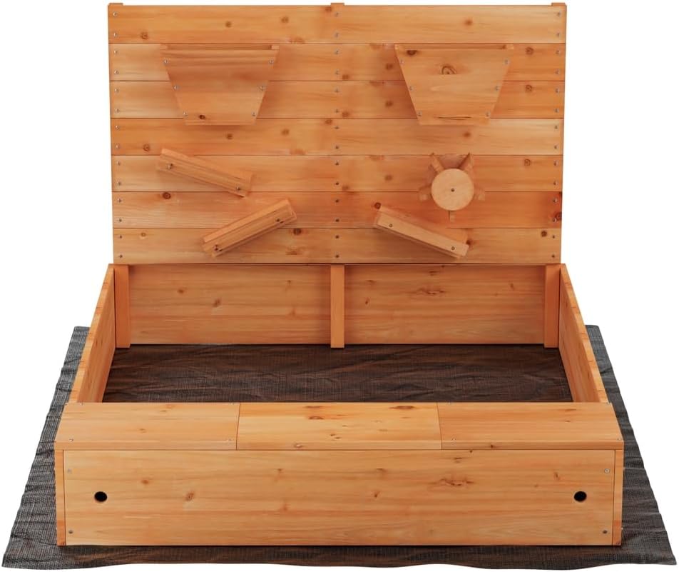 Keezi Kids Sandpit, Wooden Rectangle Sand Pit Sandbox Play Toys