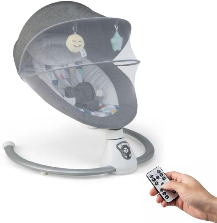 GYMAX Electric Baby Rocker, Toddler Automatic Bouncer 5 Swinging Amplitudes, Remote Control and Timing Function, Portable Newborn Rocking Chair (Gray)