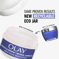 Olay Smooth & Renew Retinol Face Moisturizer, 2 oz Fragrance Free Night Cream for Fine Lines and Wrinkles with Retinoid Complex, Recyclable Eco Jar Packaging, Value Size