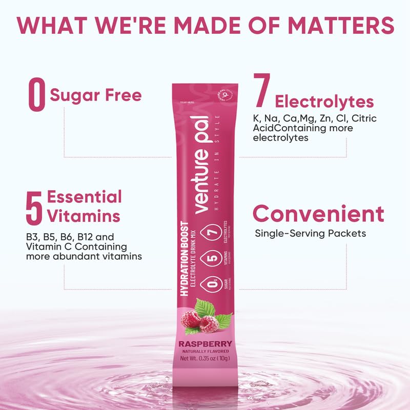 Venture Pal Sugar Free Electrolyte Powder Packets - Liquid Daily IV Drink Mix for Rapid Hydration & Party Recovery- 16 Sticks