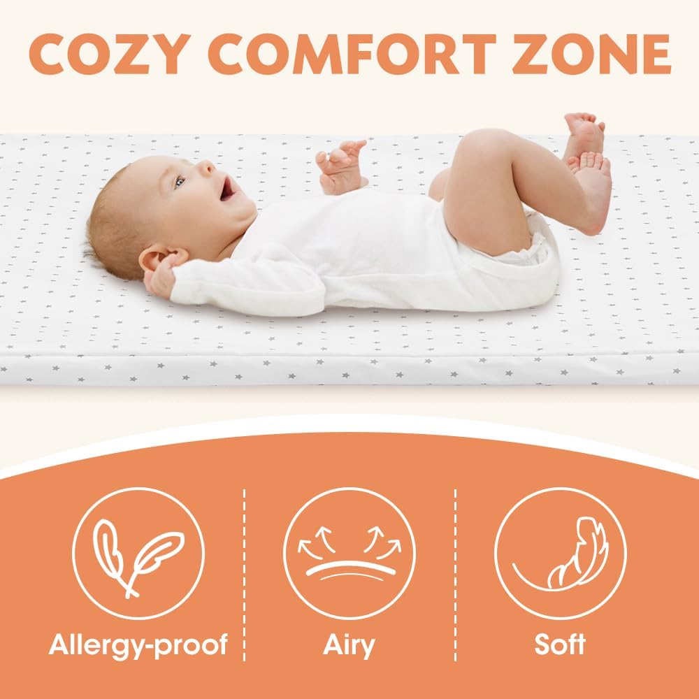 PlayPals 3-in-1 Baby Cot with Mattress, Baby Bassinet with 6 Height Adjustable, Storage Basket, Mosquito Net & Lockable Wheels, Baby Bassinet Bedside Sleeper Suitable for Babies 0-18 Months Old