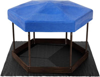 Keezi Kids Sandpit, Wooden Water Table Hexagon Sand Pit Play Toys Sandcastle Garden Patio Beach Activity Outdoor Toy Games, with Adjustable Canopy Ground Sheet Large Seat