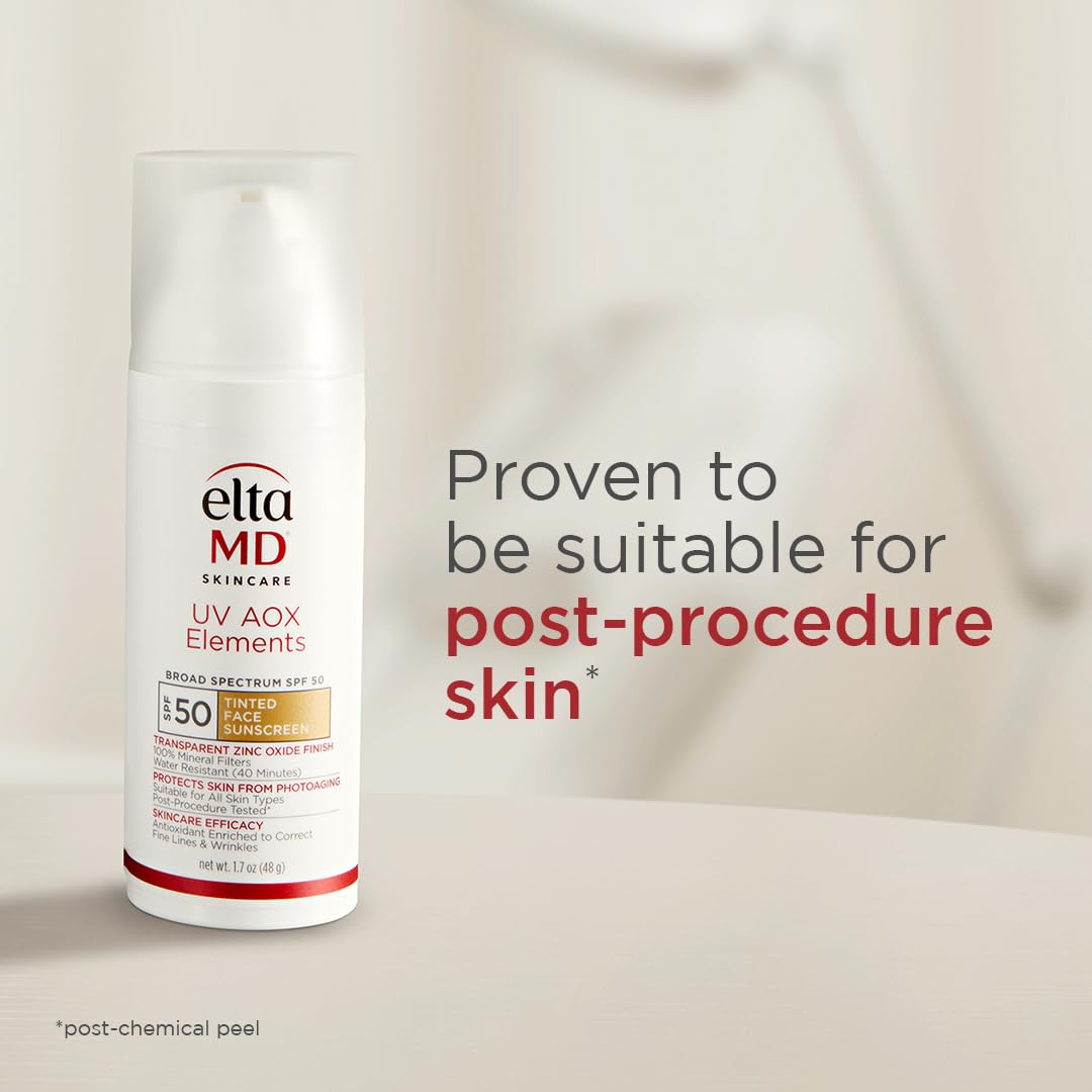 EltaMD UV AOX Elements Tinted Mineral Face Sunscreen Lotion, Tinted Moisturizer for Face SPF 50 with Antioxidants, For Dry Sensitive Skin 1.7 oz Pump
