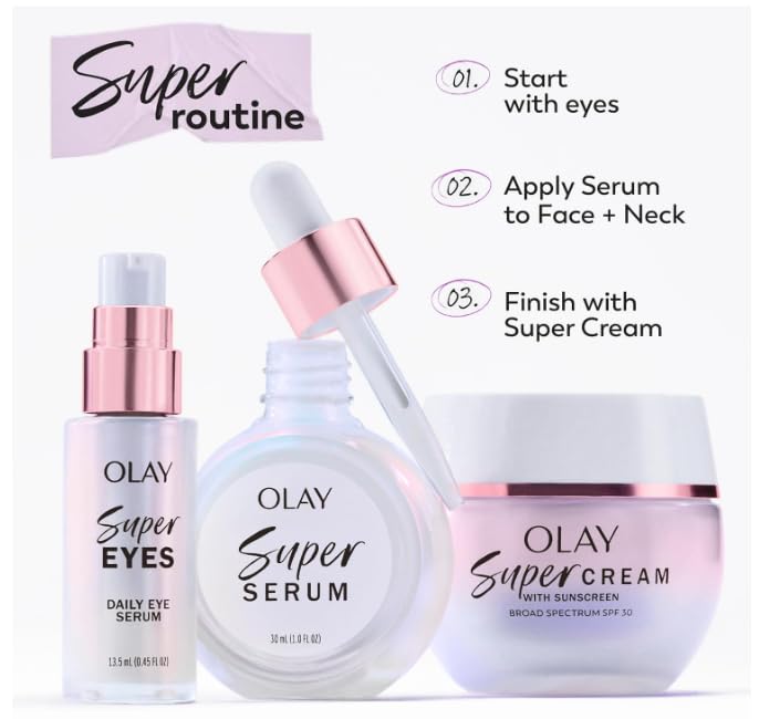 Olay Super Serum - Vitamin C & E, Niacinamide, Collagen Peptide, AHA - Glass Skin Care for Face - Brightening, Hydrating, Firming, Evens Tone, Smooths Fine Lines, Dark Spot Reduction, 1.0 Oz