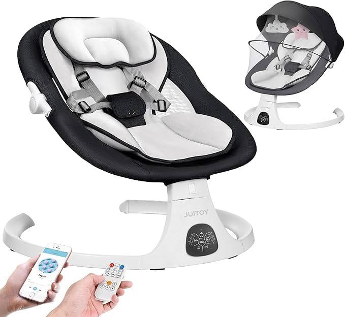 Electric Baby Swings for Infants to Toddler Baby Swing with 5-Speed 3-Seat Positions 5-Point Carabiner,with Bluetooth Music 10-Preset Melodies Removable Cushion