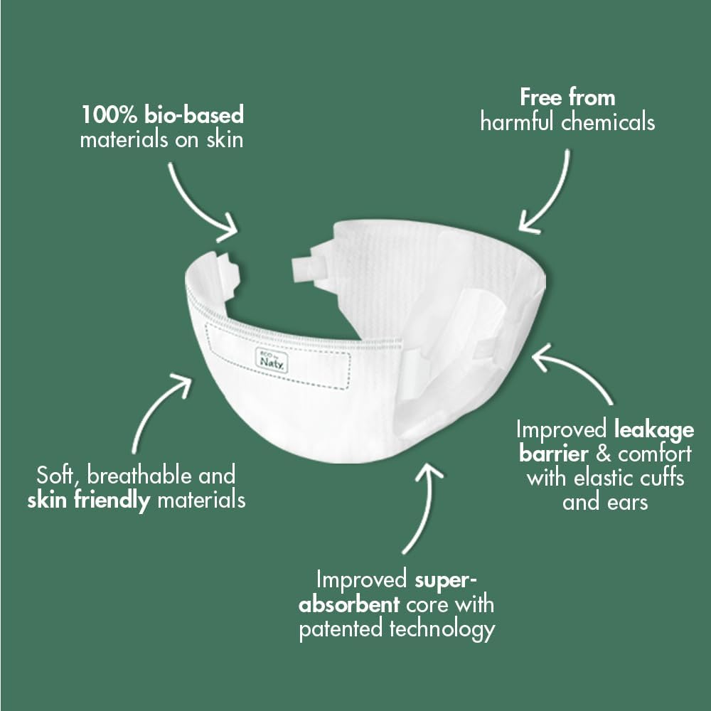 Eco by Naty Eco-Friendly Baby Nappies - 100% Plant-Based Materials on Skin, Soft, for Sensitive Skin & Super Absorbent (Size 4, 88 Count)