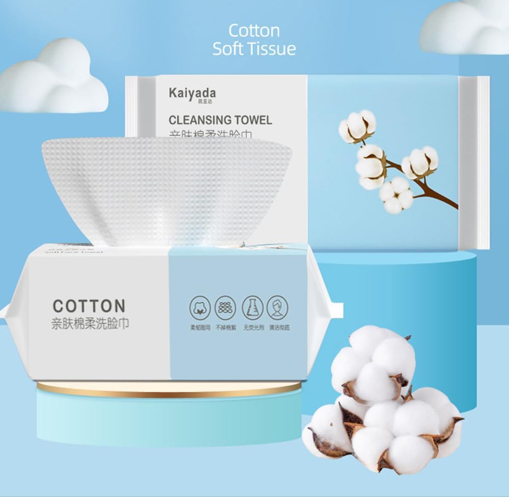 3 Pack Soft and Dry Wipe,Disposable Face Towel,100% Cotton, Lint Free, Wet Use for Sensitive Skin, Facial Cleansing, Makeup Removal, Surface Cleaning Cotton Tissue Soft Towel 300 Count