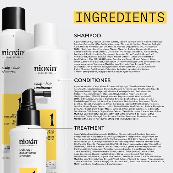 Nioxin Scalp + Hair Thickening System Kits | For Natural, Colored, & Damaged Hair with Light to Progressed Thinning | Strengthen & Boost Hair Density with Niacinamide & Biotin | 1 Month Supply