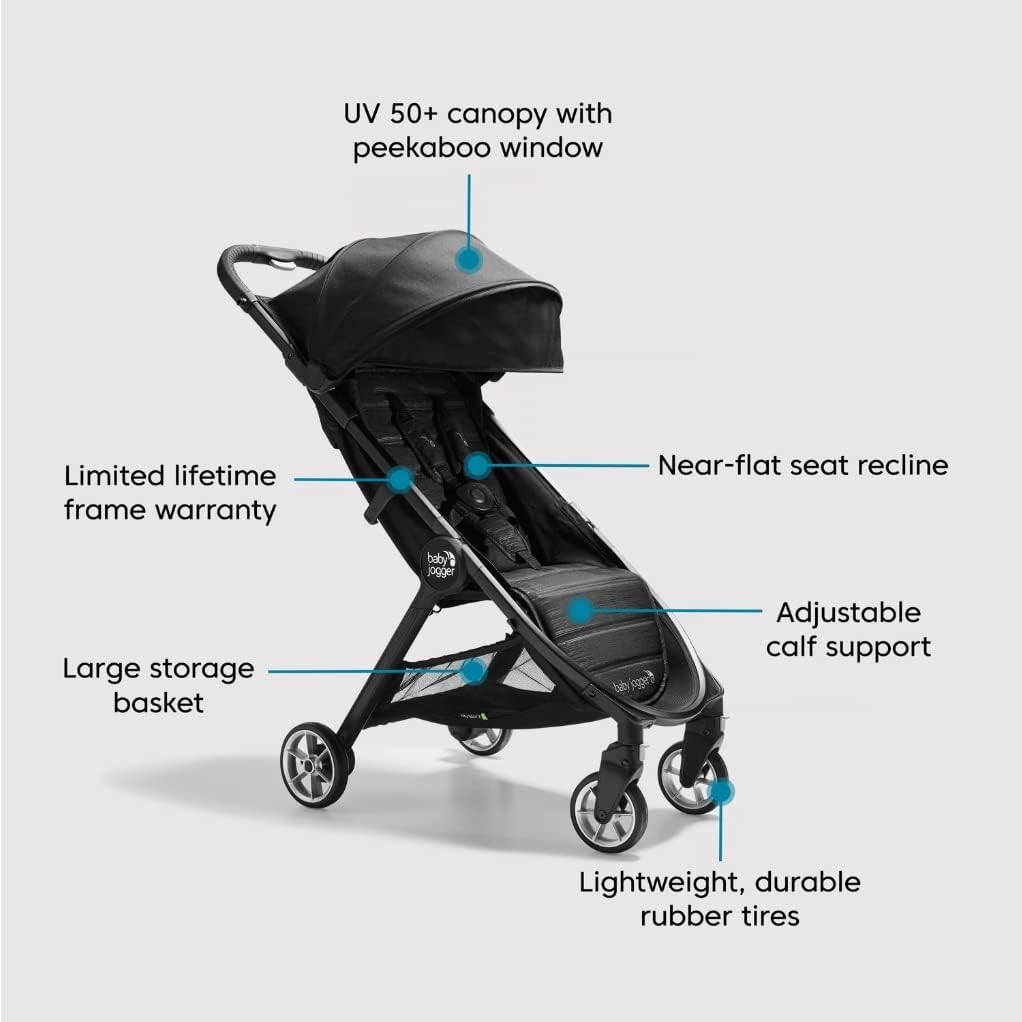 Baby Jogger City Tour 2 Stroller (Shadow Grey) - Prams & Strollers, Super Lightweight and Compact, one Handed fold, Travel Pram, Carry on Luggage, UV50+ Canopy