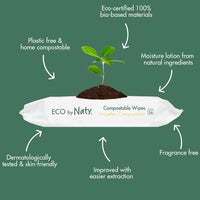 Eco by Naty Unscented Baby Wipes - 100% Compostable and Plant-Based Wipes, Good for Babies and Newborn Sensitive Skin (336 Count - Pack of 56 x 6)