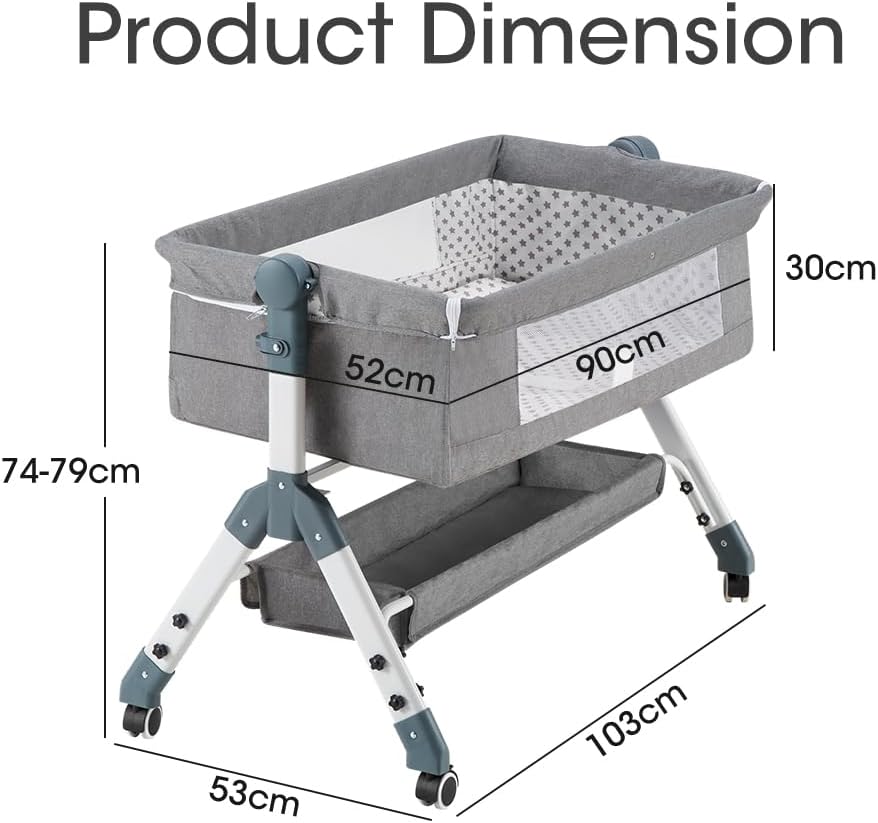 PlayPals Baby Bassinet with Mattress, Rocking Baby Crib with Storage Basket Grey