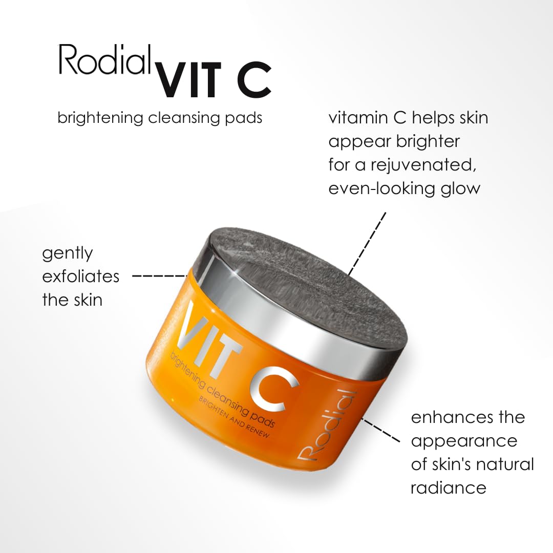 Rodial Vit C Brightening Cleansing Pads - Toning and Purifying Pads, Resurfacing Pads for Day and Night, Vitamin C to Illuminate, AHA Acids to Exfoliate and Salicylic Acid to Tighten Pores