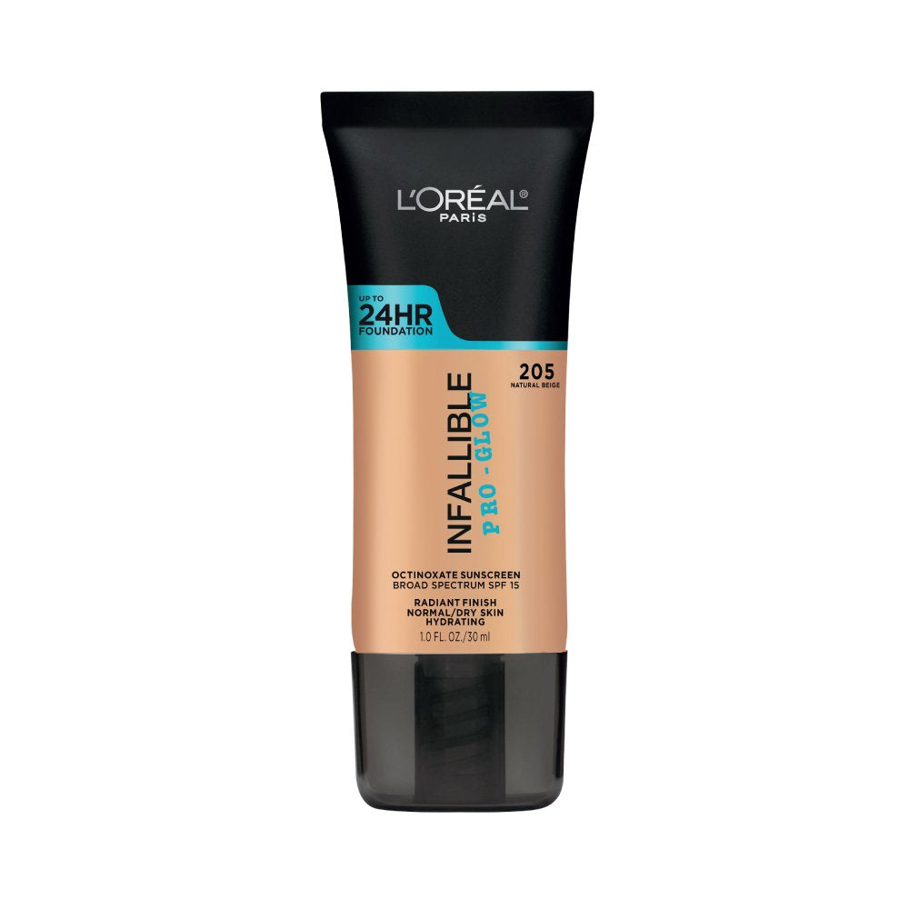 L’Oréal Paris Makeup Infallible Up to 24HR Pro-Glow Foundation, 205 Natural Beige, 1 fl; oz. (Pack of 4)