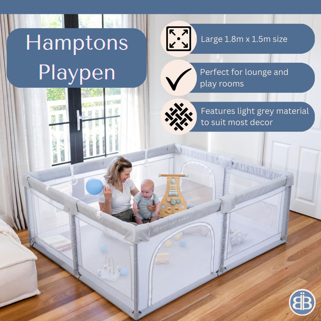 BABY Playpen, 1.8m x 1.5m Large Playpen in Grey, Baby/Kids Activity Play Yard